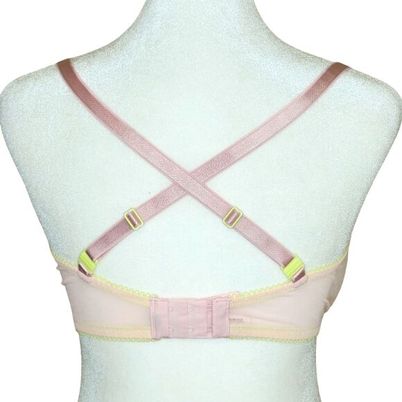 Victoria's Secret Tease Lace Trim Unlined Demi Bra Pink Yellow 34DDD/34F NWT - Picture 4 of 9